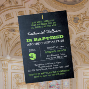 Chalkboard Green Baptism Invitation