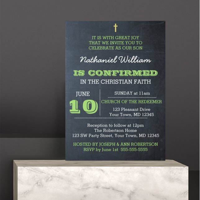 Chalkboard Green Confirmation Invitation (Creator Uploaded)