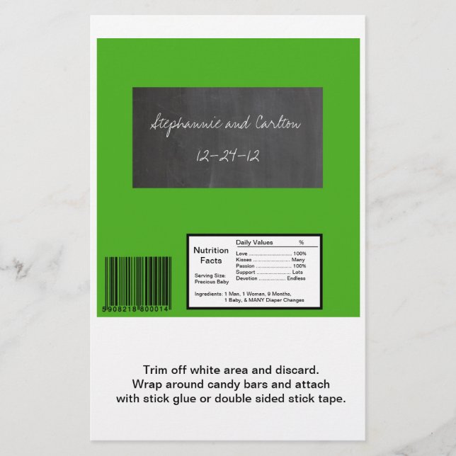 Chalkboard Green Wedding Large Candy Wrapper (Front)