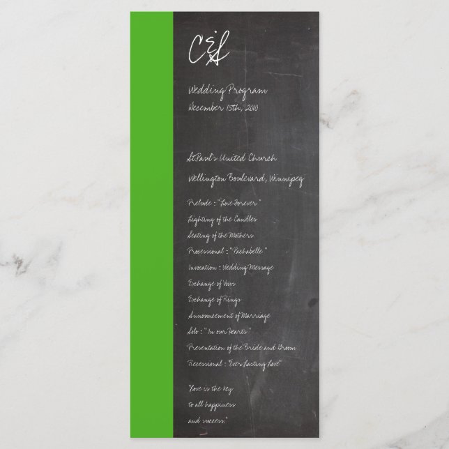 Chalkboard Green Wedding Programs (Front)