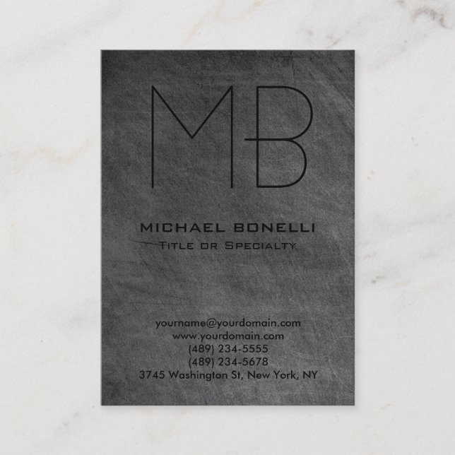 Chalkboard grey monogram chubby business card (Front)