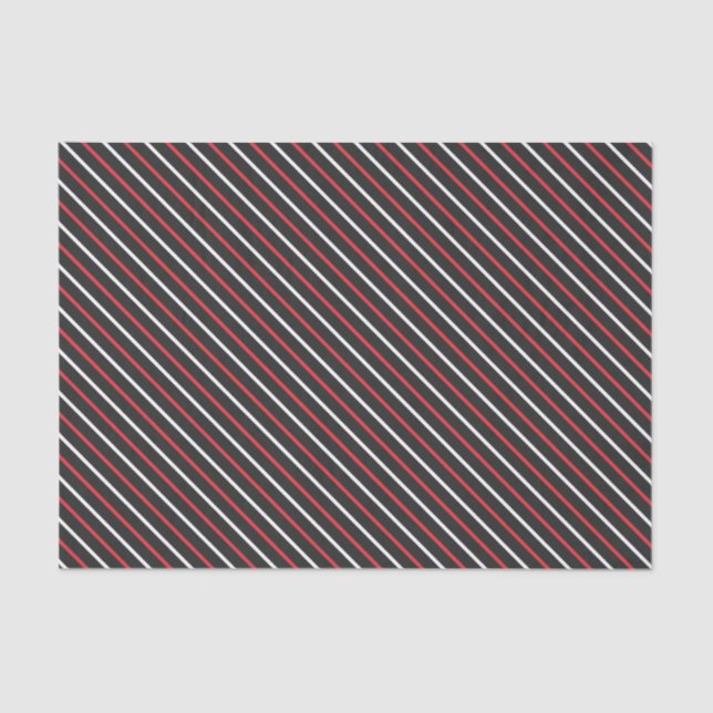 Chalkboard Grey, Red and White Diagonal Stripes Tissue Paper (Front)
