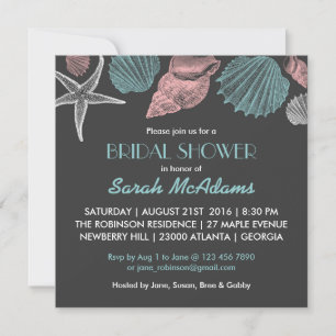 Chalkboard Grey Sea Shell Bridal Shower Invitation