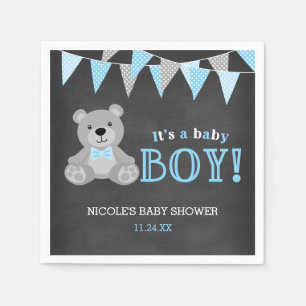 Chalkboard Grey Teddy Bear Boy Baby Shower Napkin