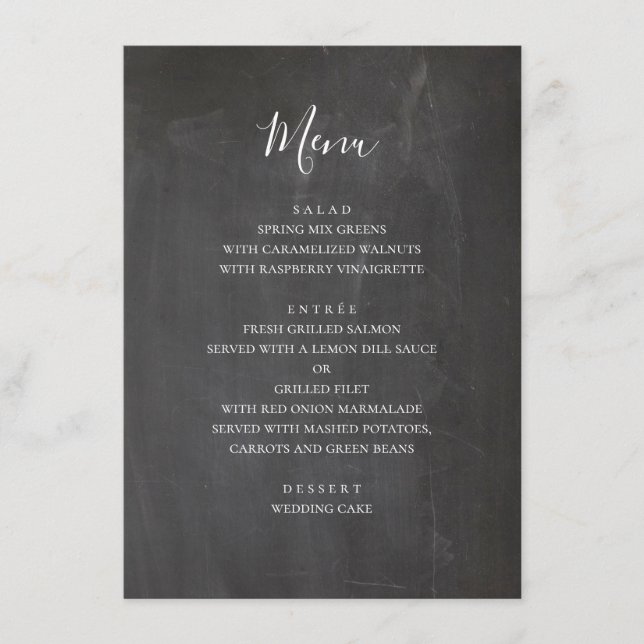 Chalkboard grey wedding. Modern simple blackboard Menu (Front)
