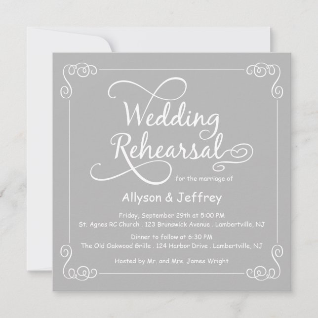 Chalkboard Grey Wedding Rehearsal Invitation (Front)