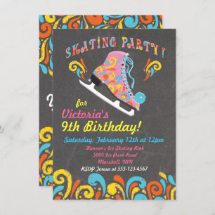 Chalkboard Groovy Ice Skating Party Invitations