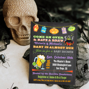 Chalkboard Halloween Baby Shower Invitations