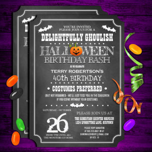 Chalkboard Halloween Birthday Costume Party Invitation