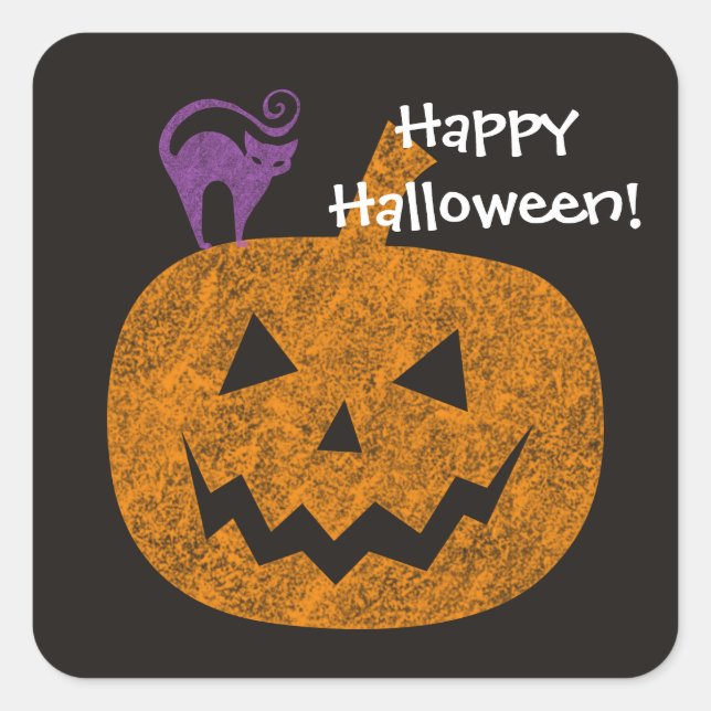 Chalkboard Halloween Square Stickers (Front)