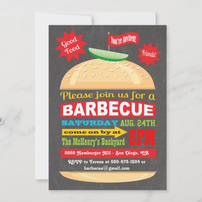 Chalkboard Hamburger Barbecue Party Invitation (Front)