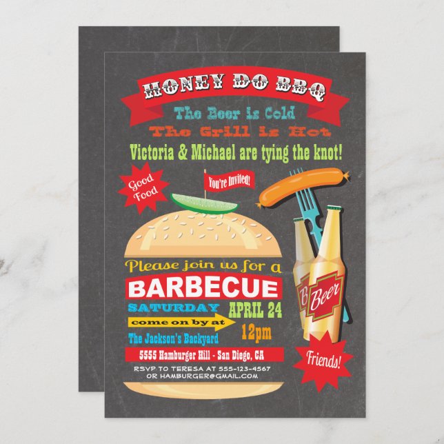 Chalkboard Hamburger Honey Do BBQ Invitation (Front/Back)