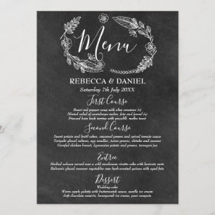 Chalkboard Hand-drawn Floral Garland Wedding Menu