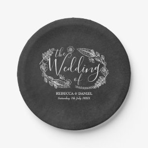 Chalkboard Hand-drawn Floral Garland Wedding Paper Plate