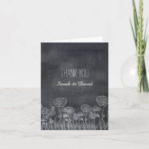 Chalkboard Hand Drawn Poppy Wedding Thank You Card