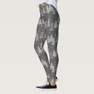 Chalkboard Handdrawn Christmas Trees Snowing Leggings