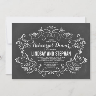 Chalkboard handwritten flourishes rehearsal dinner invitation