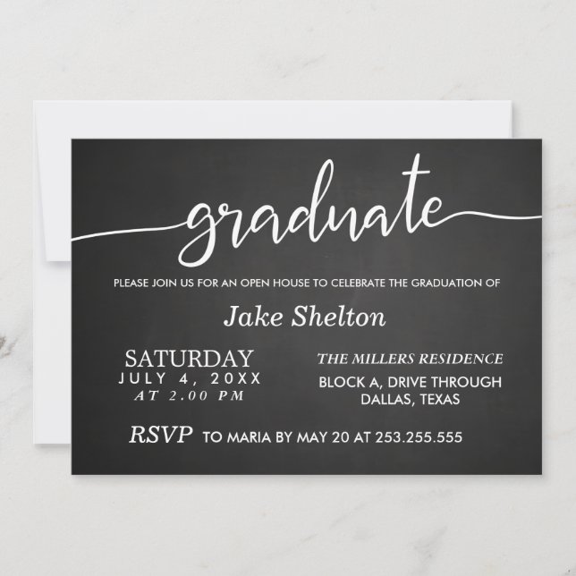 Chalkboard Handwritten Open House Graduation Invitation (Front)