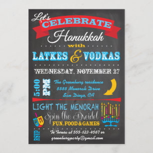 Chalkboard Hanukkah Latkes & Vodkas Invitations