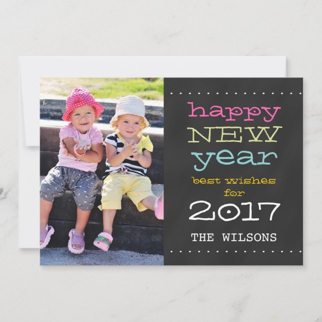 Chalkboard Happy New Year 2017 Holiday Photo Card (Front)