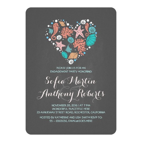 Chalkboard heart cute beach engagement party card