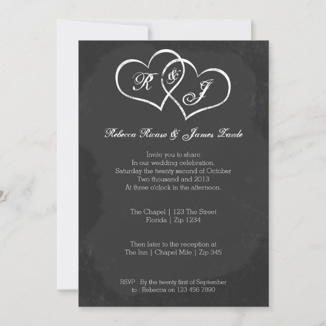 Chalkboard Heart Doodle Wedding Invitation (Front)