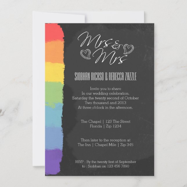 Chalkboard Heart Doodle Wedding With Pride Detail Invitation (Front)