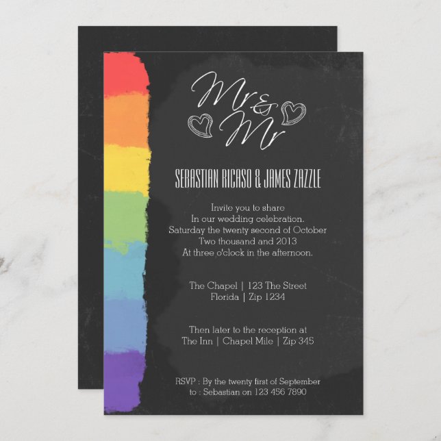 Chalkboard Heart Doodle With Pride Detail Wedding Invitation (Front/Back)