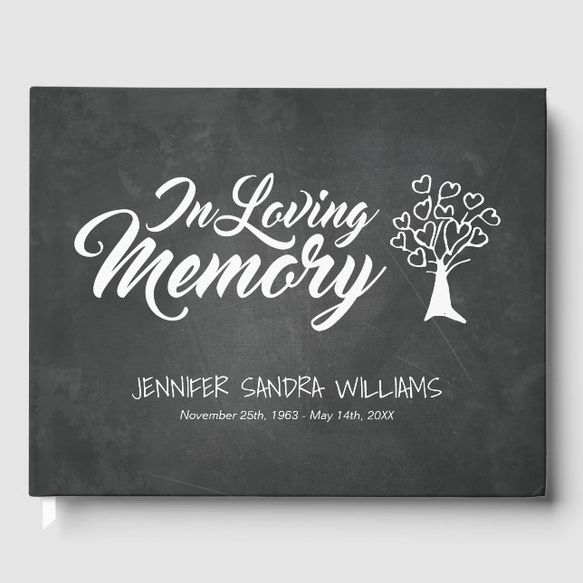 Chalkboard Heart Filled Tree In Loving Memory Guest Book (Front)