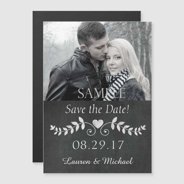 Chalkboard Heart Save the Date Wedding Magnetic Invitation (Front/Back)
