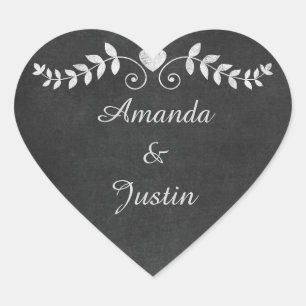 Chalkboard Heart Wedding Personalised Envelope Heart Sticker
