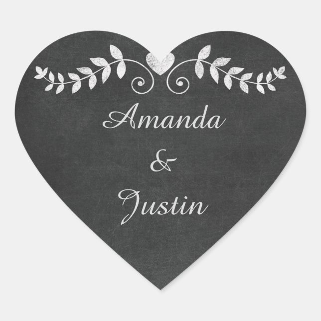 Chalkboard Heart Wedding Personalised Envelope Sticker (Front)