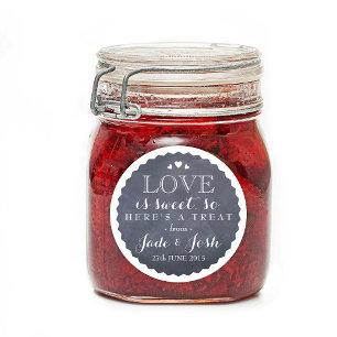 Chalkboard Hearts Wedding Favour Jar Round Sticker