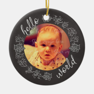 Chalkboard Hello Baby's First Personalised Ceramic Tree Decoration