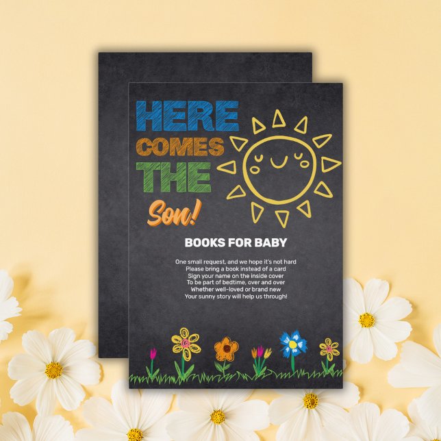 Chalkboard Here Comes The Son Baby Shower Enclosure Card (Creator Uploaded)