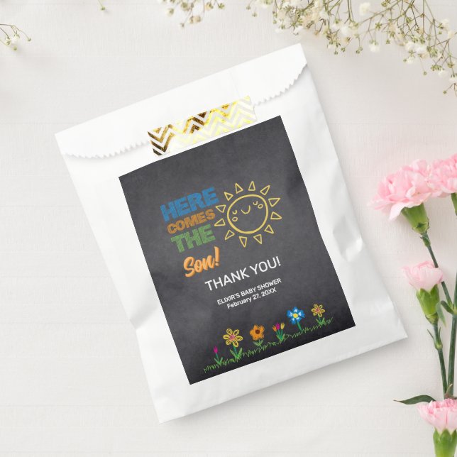 Chalkboard Here Comes The Son Baby Shower Favour Bag (Sealed)
