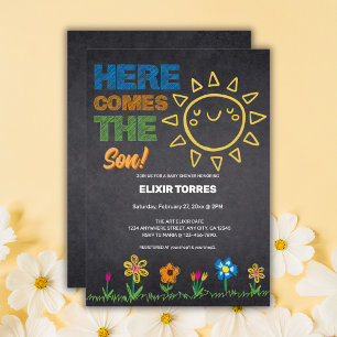 Chalkboard Here Comes The Son Baby Shower Invitation