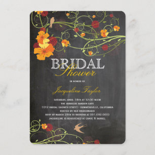 Chalkboard Hibiscus Floral Birds Bridal Shower Invitation