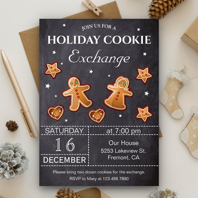 Chalkboard Holiday Christmas Cookie Exchange Party Invitation (Creator Uploaded)