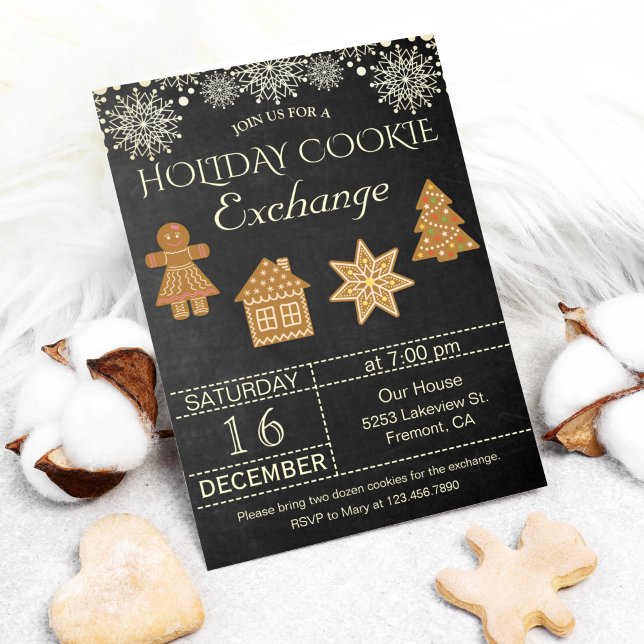 Chalkboard Holiday Cookie Exchange Party Invite (Creator Uploaded)