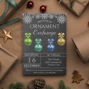 Chalkboard Holiday Ornament Exchange Party Invite