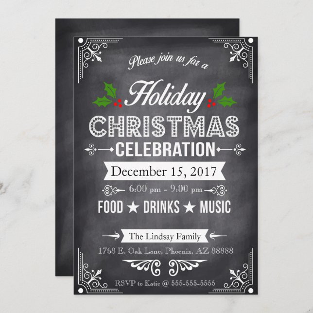Chalkboard Holiday Party Invitation (Front/Back)