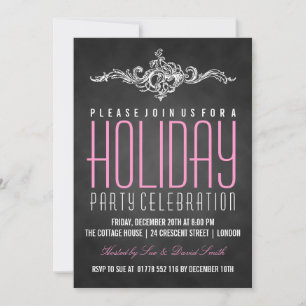 Chalkboard Holiday Party Vintage Decor Black Pink Invitation