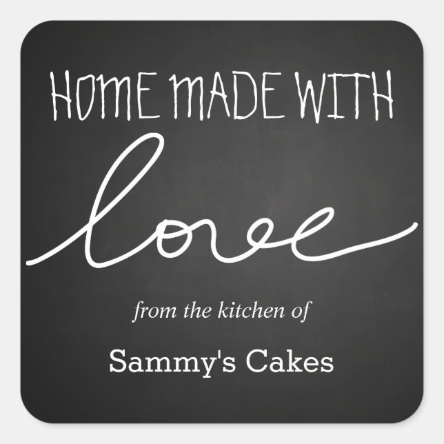Chalkboard Home Made With Love Typography Square Sticker (Front)