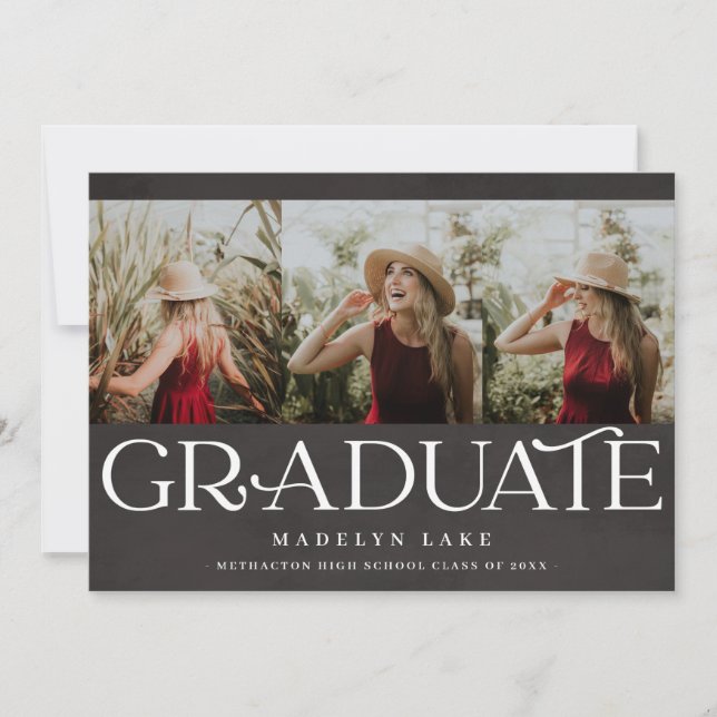 Chalkboard Horizontal Three Photo Graduation Announcement (Front)