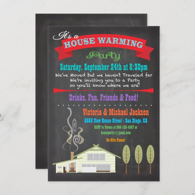 Chalkboard House Warming Party Invitations (Front/Back)