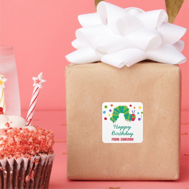 Chalkboard Hungry Caterpillar | Happy Birthday Square Sticker (Party)