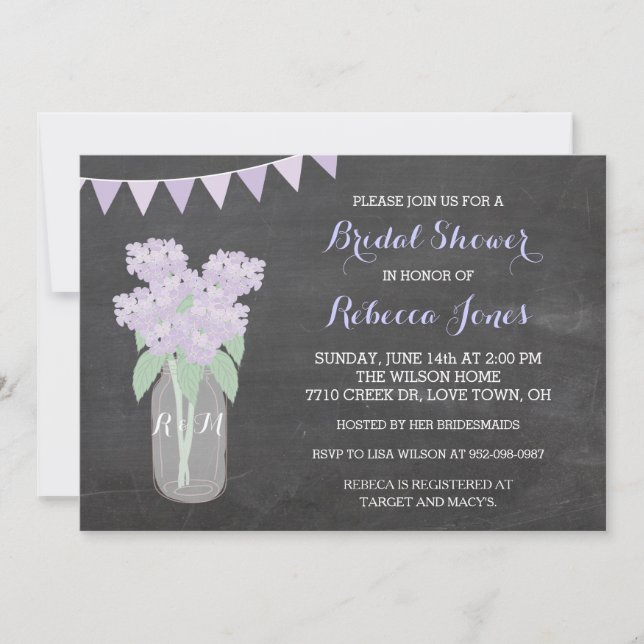 Chalkboard Hydrangea Mason Jar BridalShower Invite (Front)
