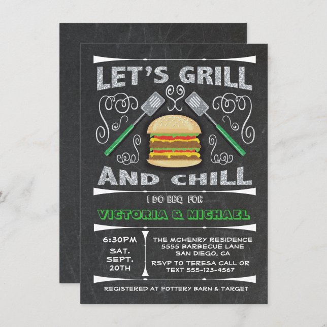 Chalkboard I Do barbecue BBQ engagement party Invitation (Front/Back)