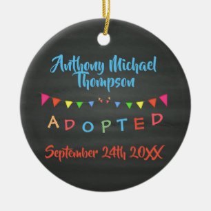 Chalkboard I was Adopted -Banners Custom Name-Date Ceramic Tree Decoration